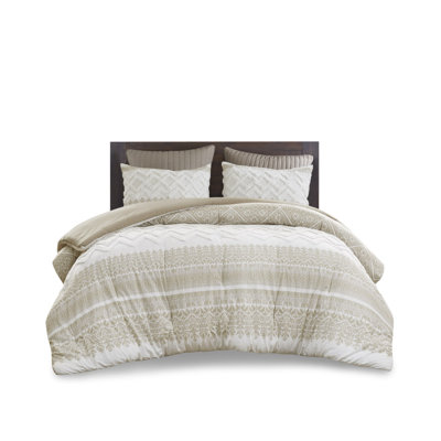 Farmhouse Cotton Bedding Sets, King/cal King With Chenille Tufting, Taupe