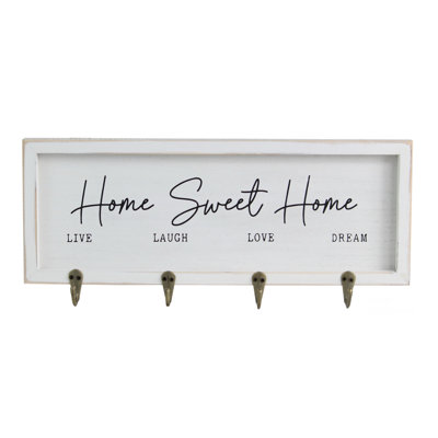 15" x 8" x 2" Home Sweet Home White 4 Hooks Holder Rack Wall Mounted Sign