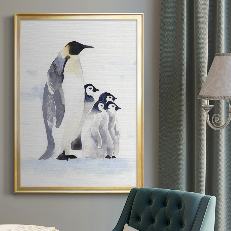 «Emperor Penguins I», toile encadrée de qualité supérieure - prête à être accrochée, H 36,5 po x l 26,5 po x P 1 po, Or