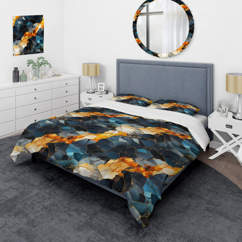 Retro Revival Marble Pattern - Ensemble de housse de couette en marbre, Housse de couette simple + 1 taie décorative stan