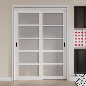 5 Lite Tempered Frosted Glass White Closet Sliding Door with Hardware & Aluminum