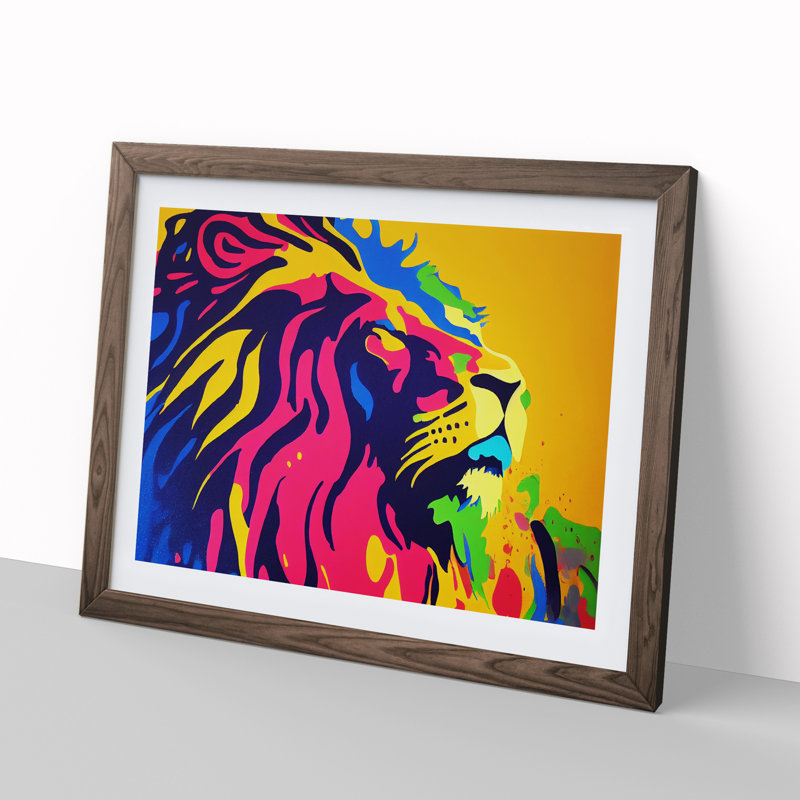 XH1022-6656X Painted Lion Abstract 1 Piece Single Picture Frame Wall Art, 25cm H x 34cm W x 2cm D, Walnut Framed