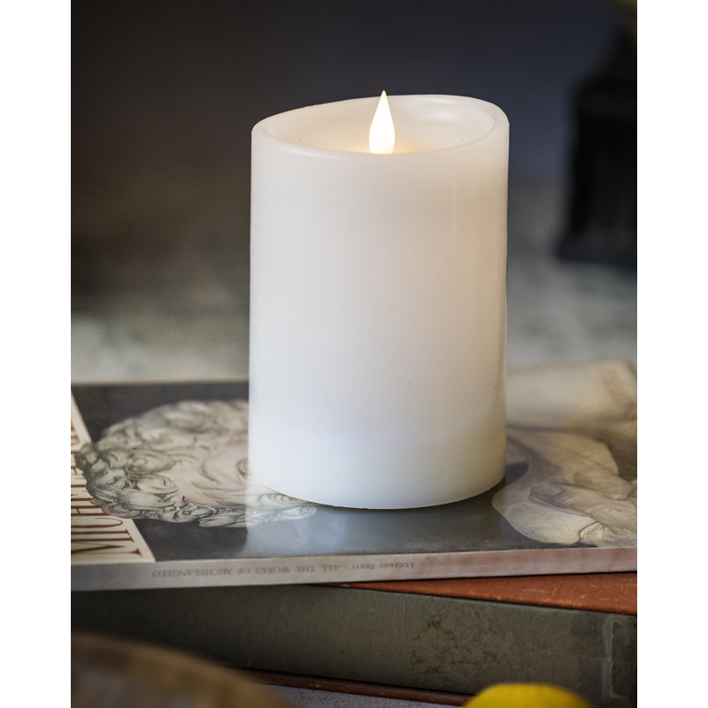 Classic Real Wax Body Flickering Flameless Battery Powered LED Pillar Candle, 5" H x 3" W x 3" D, Gold