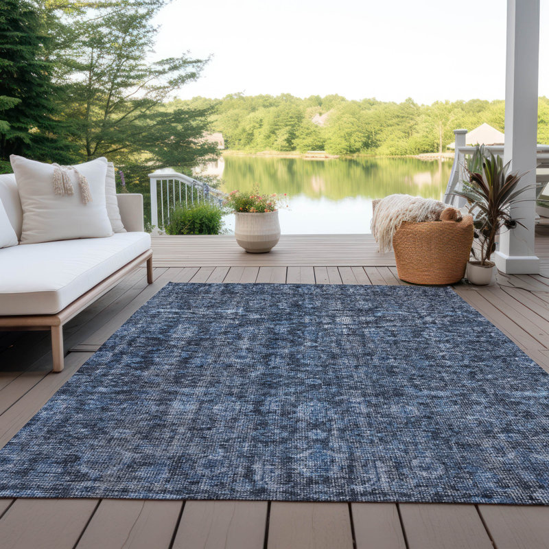 Tapis d'intérieur / extérieur bleu lavable Jane , 9 pi x 12 pi