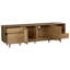 Meuble télé pour téléviseur de 65, 75, 85 pouces, centre de divertissement avec rangement ouvert et tiroirs, console de télévision moderne en bois avec rotin véritable