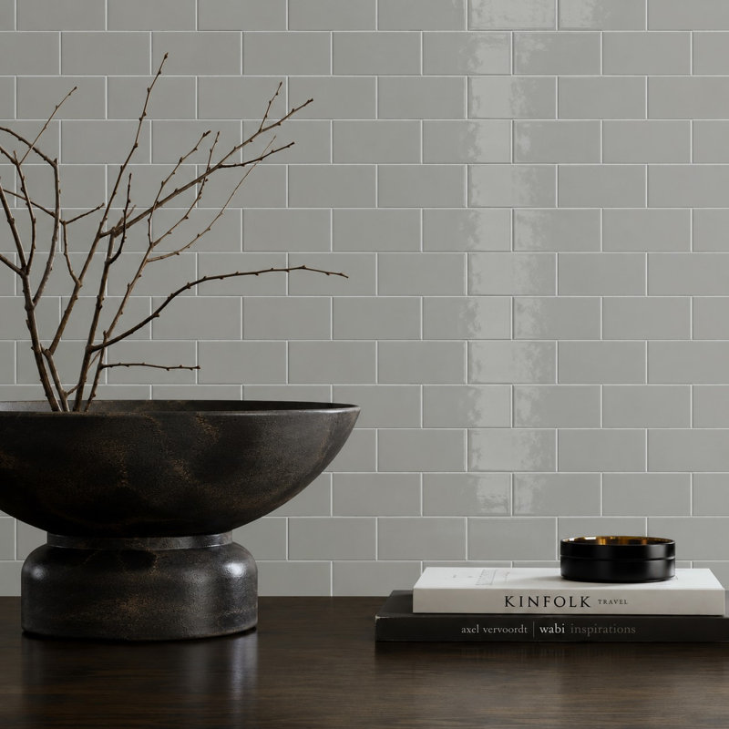 Curvaceous 3" x 6" Ceramic Wall Tile, Gray