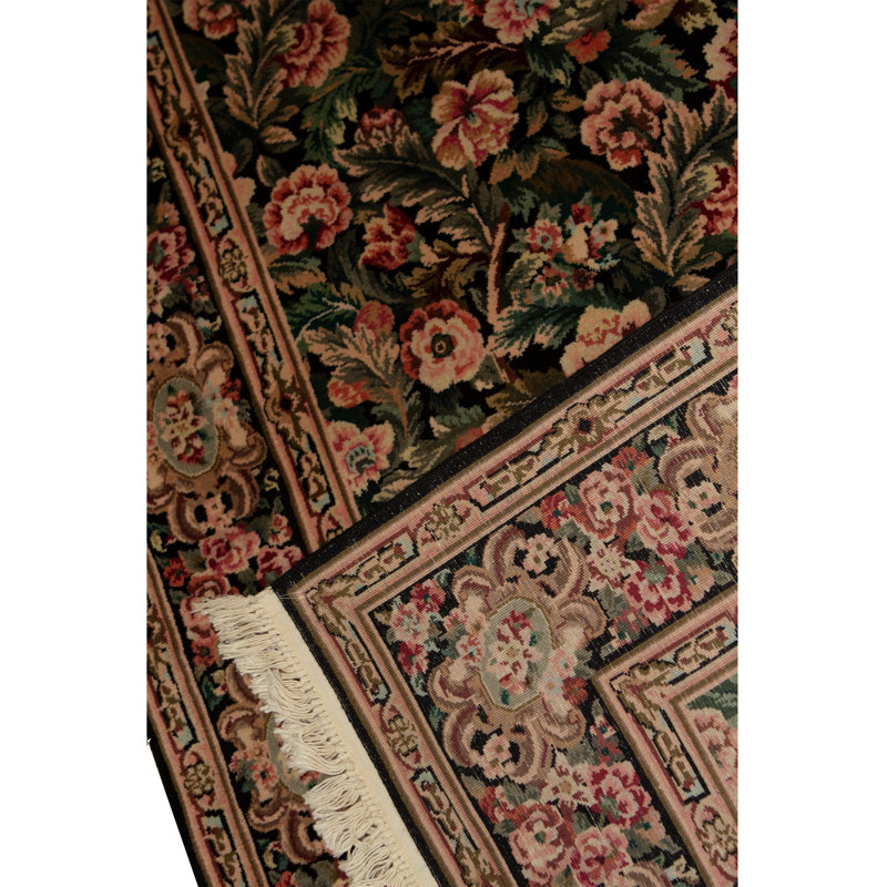 Tapis vert et rose noué à la main de haute qualité
