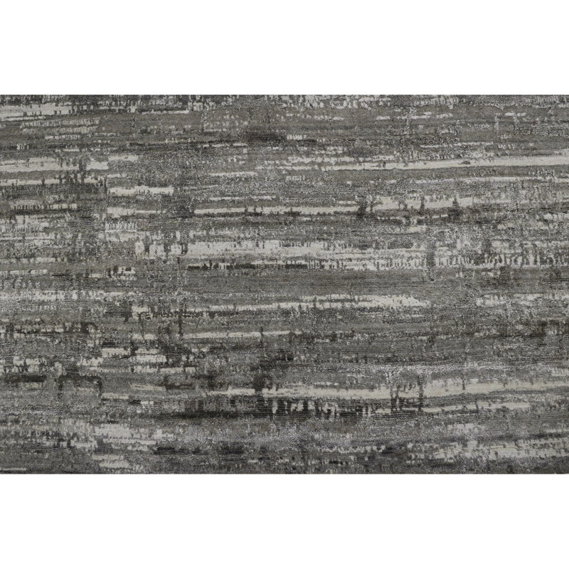 Tapis abstrait noué à la main ivoire / gris anthracite, Rectangle 8 pi x 10 pi
