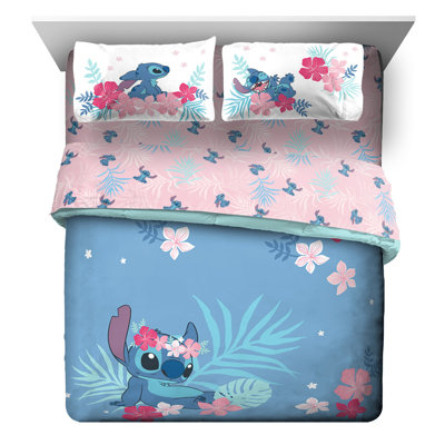 LiloStitchPD Blue/Pink Microfiber Reversible 5 Piece Comforter Set