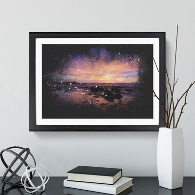 Purple Beach Sunset - Single Picture Frame Print on Wood