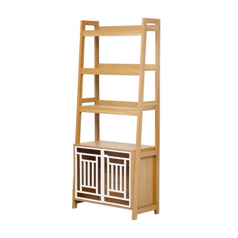 Pet - Étagère avec ton en bois naturel, structure inclinée, trois tablettes ouvertes, rangement pour articles supplémentaires, assemblage facile, bibliothèque peu encombrante, cadres géométriques blancs, fournitures de bureau, construction