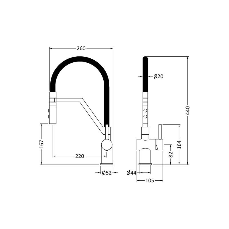 Nuie Kitchen Tap, Matt Black