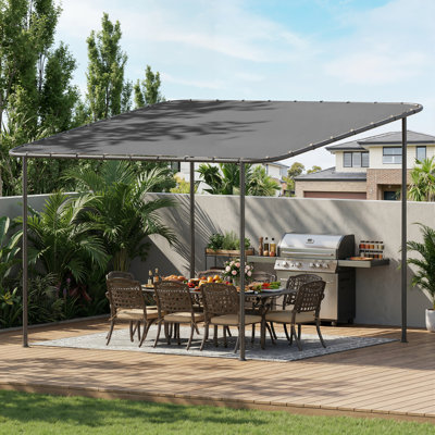Pergola abri de jardin de 10 pi x 12 pi avec toit incliné imperméable résistant aux rayons UV, grand auvent à abat-jour mural robuste pour patio, près de la piscine, facile à assembler, gris