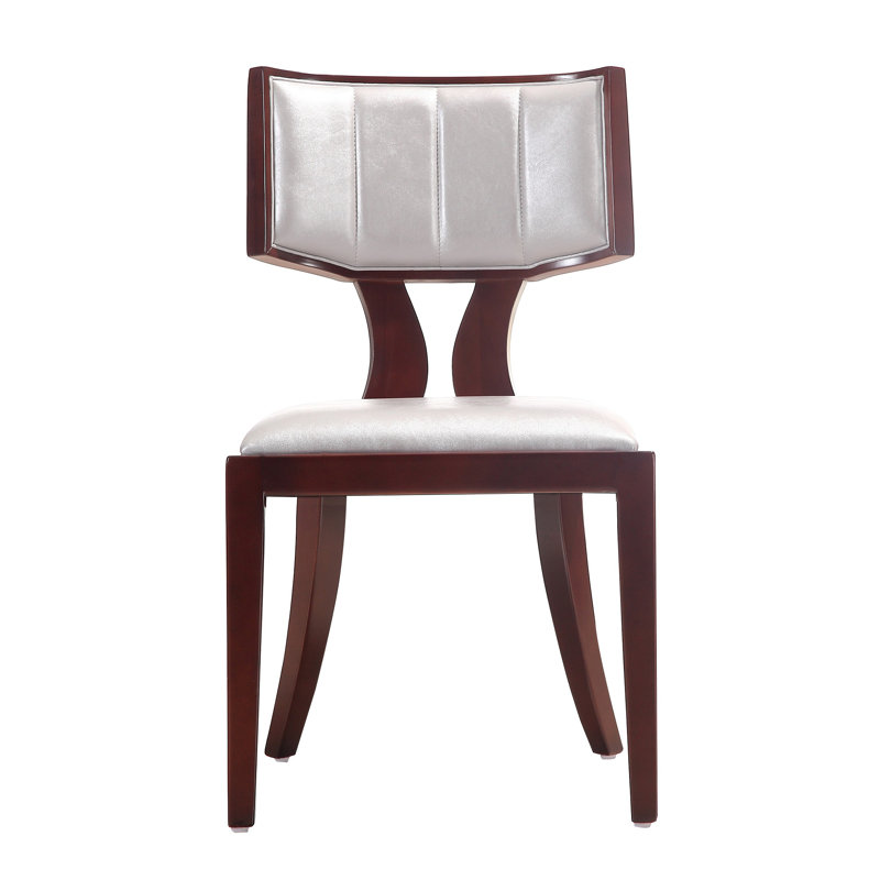 Pulitzer Traditional Vegan Leather Upholstered Beech Wood Side Chair in Silver, Silver