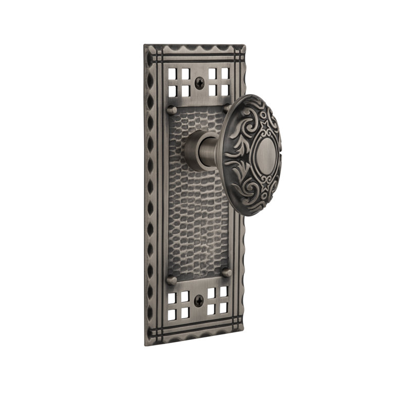 Plaque artisanale avec bouton de porte victorien, Étain antique, 2,375 po