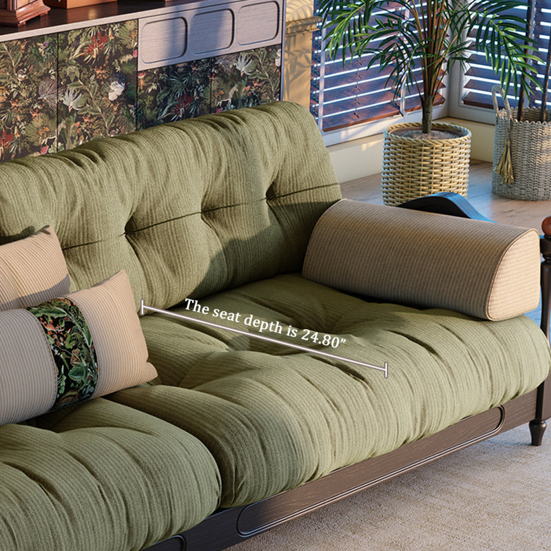 Canapé de luxe rétro 94,39 "en bois massif vert français à 3 places pour le salon