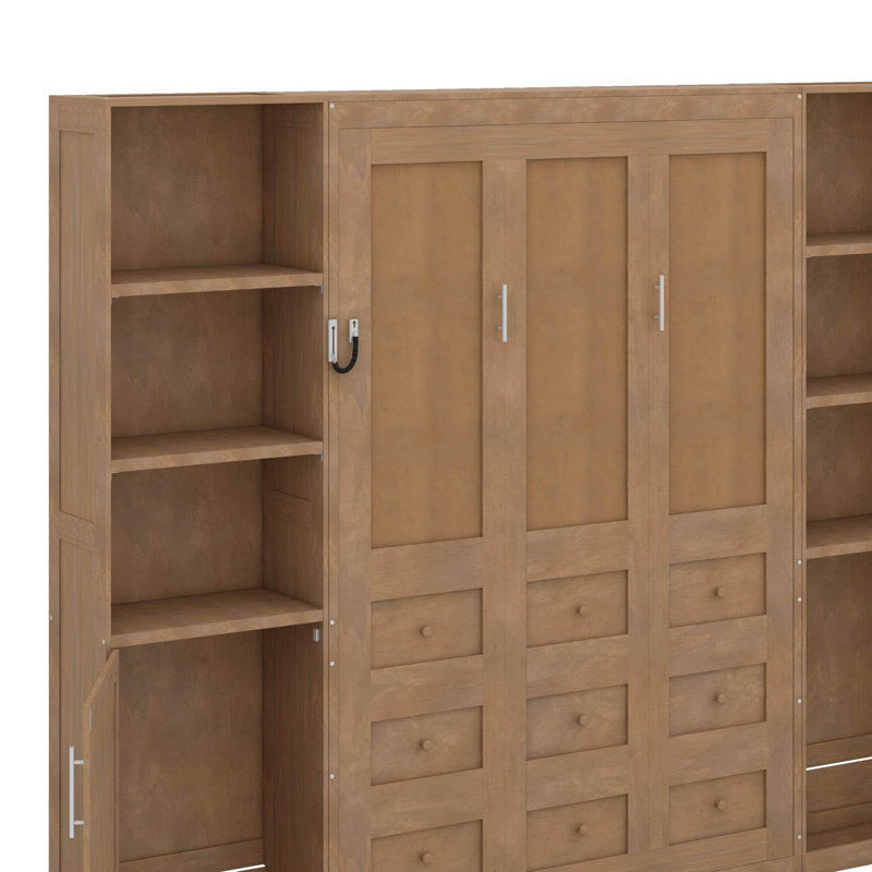 Grand lit escamotable avec tablettes et armoires
