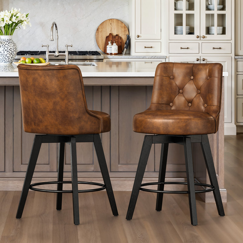 Tabouret de comptoir pivotant 26,7 po Roland, Noir, Brun / similicuir