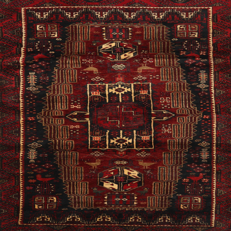 Laine tissée à la machine de style oriental Fido/polyester noir/rouge/beige Tapis décoratif, Carré 3 pi