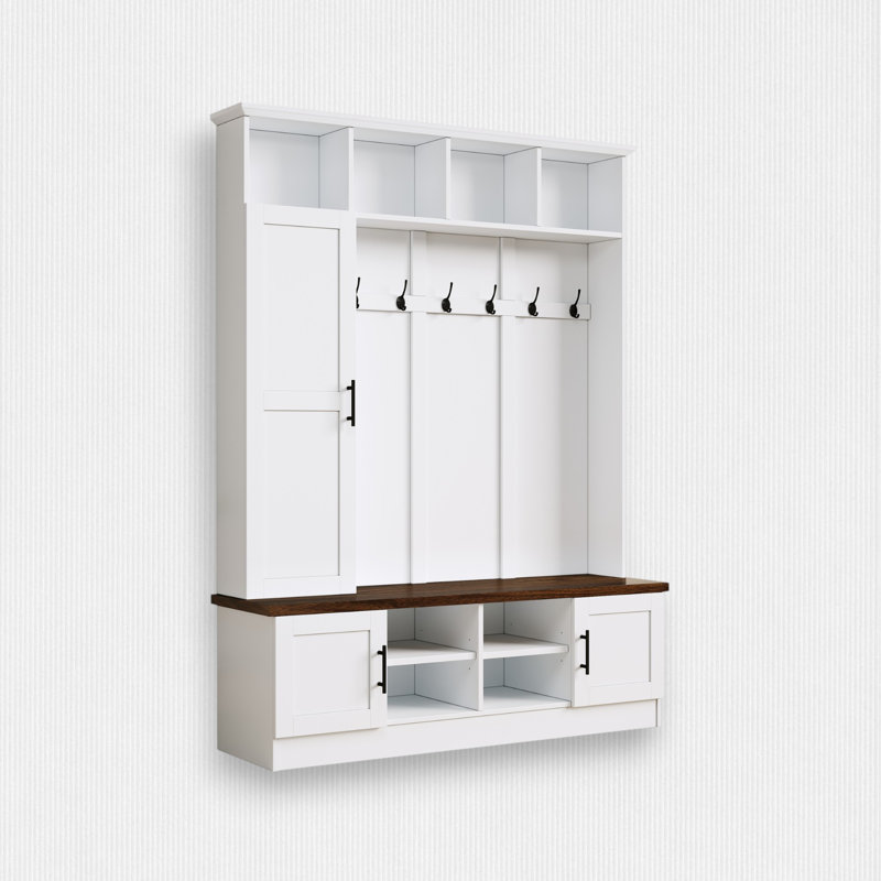 Hall Tree 55'' Wide with Bench and Shoe Storage, White