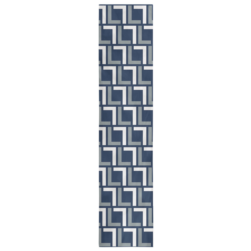 Chemin de table Carolina, 72 po x 16 po, polyester, Bleu / argenté / blanc