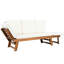 Chaise longue de patio ajustable avec coussins d'eau, groupe de sièges pour 3 personnes, structure de lit de jour extensible en bois, finition naturelle