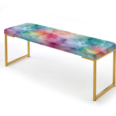Serene Watercolor - Abstract Upholstered Gold Bench