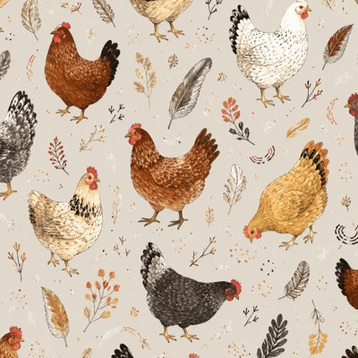 Peel and Stick Wallpaper Vintage Farm Chicken Seamless Hand Drawn Hens Neutral Contact Paper Removable Self Adhesive Wall Mural Wall Decor for Bedroom Kitchen Cabinets 24in x 118in