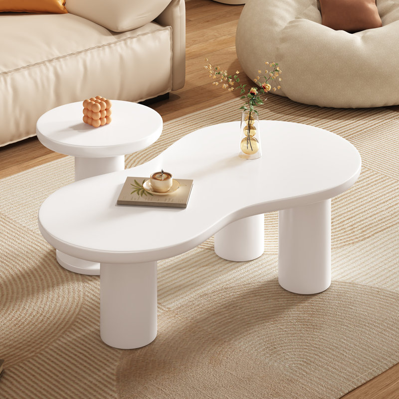 Easy Assembly Nesting Coffee Table Set of 2, White
