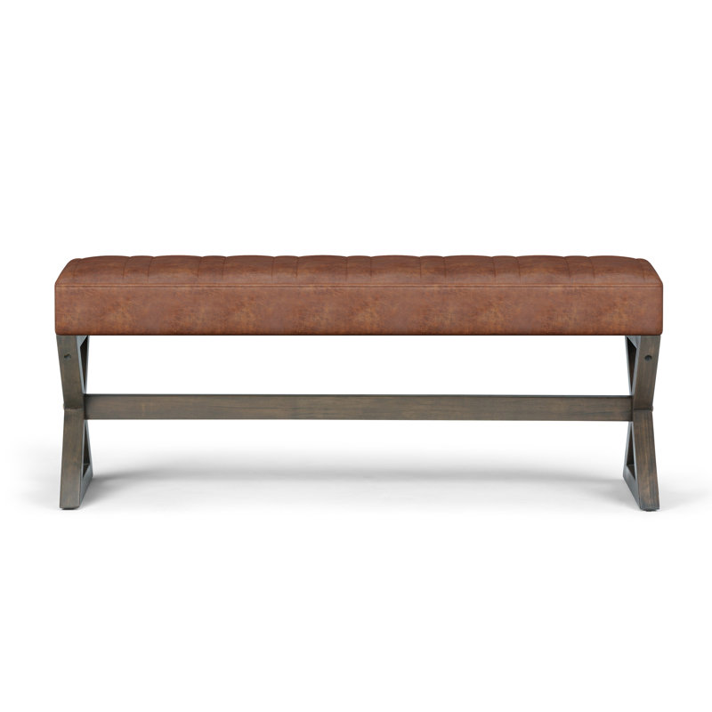 Salinger Distressed Saddle Brown Faux Leather Footstool Bench