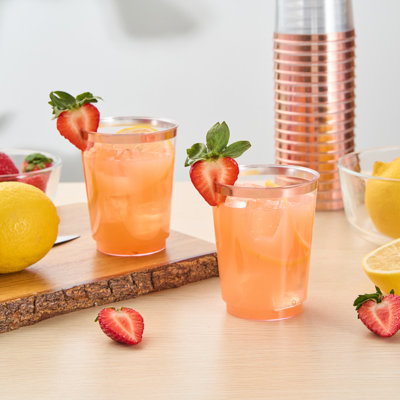 Restaurantware 10 oz Plastic Cups 500 Count Chef 101 Clear Disposable Cup with Gold Rim Drinkware Cold Beverage Tumbler Durable Design for Parties and Events