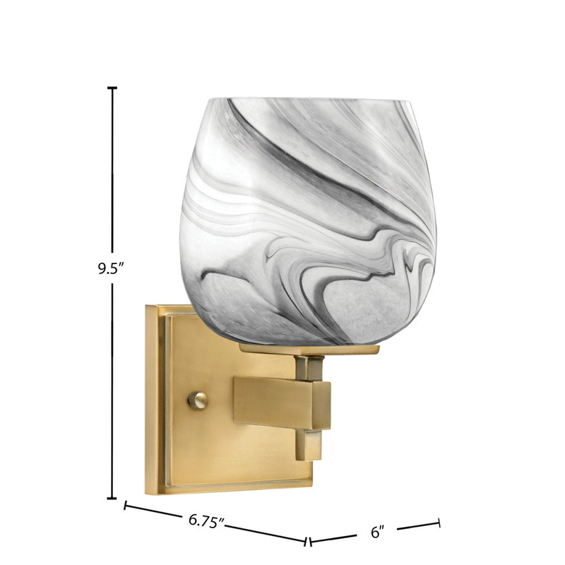 Headland Wall Sconce Shown With 4" Onyx Swirl Glass, Brass