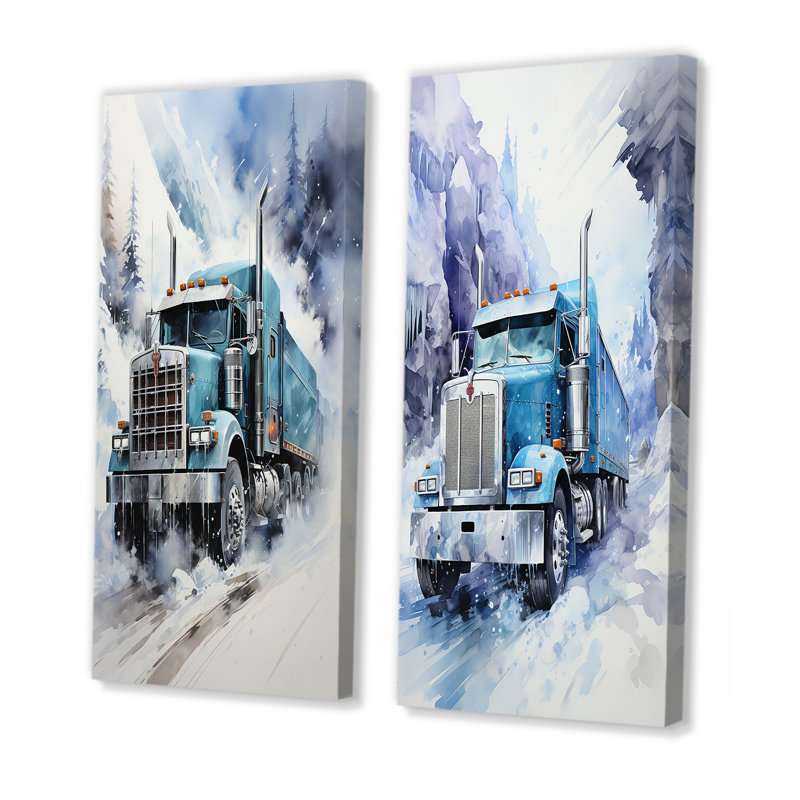 «Turquoise Semi Truck Arctic Hauler», 2 pièces, H 20 po x l 24 po, Toile tendue