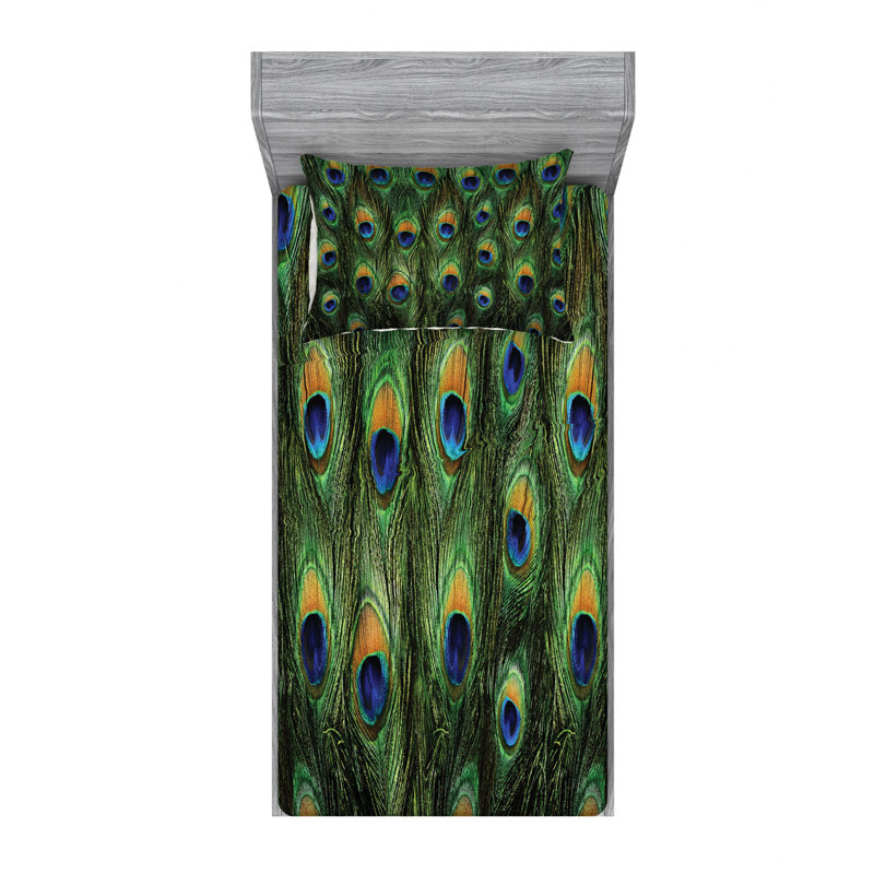 Twin Black and Green Microfiber Peacock Print Sheet Set