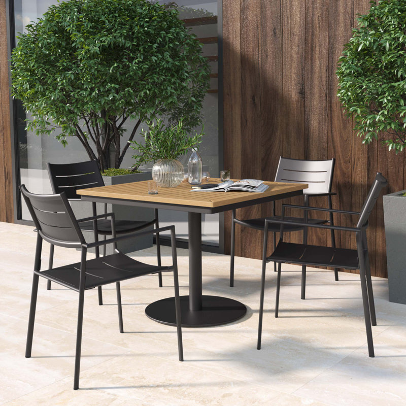 Eiland 5-Piece 36" Square Dining Table & Aluminum Dining Chairs Set - Natural Tekwood Top - Carbon