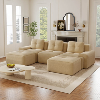 Canapé modulaire 115 po avec 2 repose-pieds mobiles Corduroy