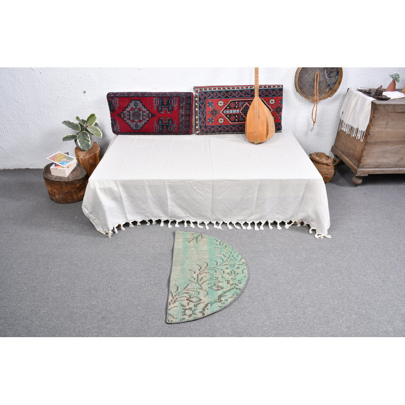 Tapis turc demi-cercle rétro fabriqué à la main de style bohémien brun / vert