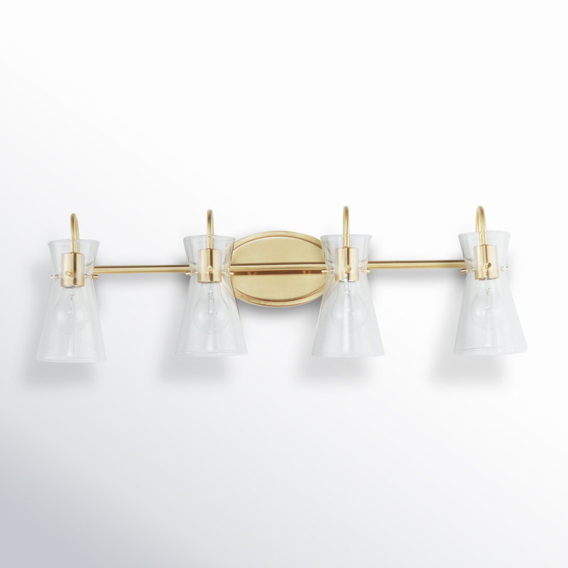 4 Light Transparent Dimmable Vanity Light, Natural Aged Brass
