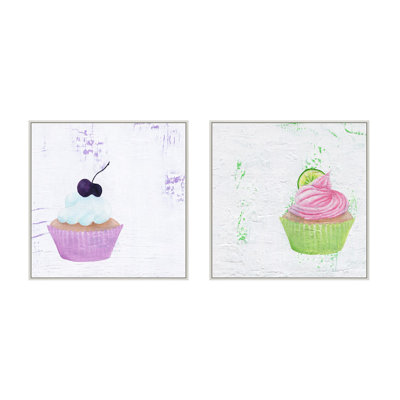 Cherry and Lime Cupcakes. Set of 2 Framed Print by Katy Montica