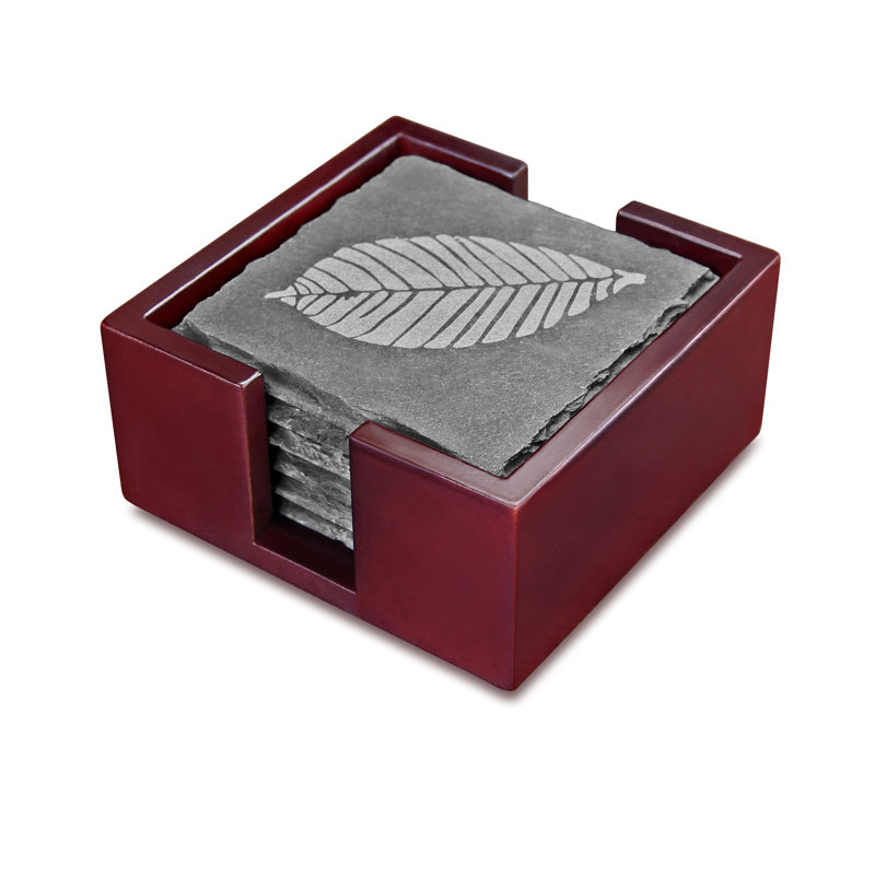 Stoneware Square 6 Piece Coaster Set With Holder