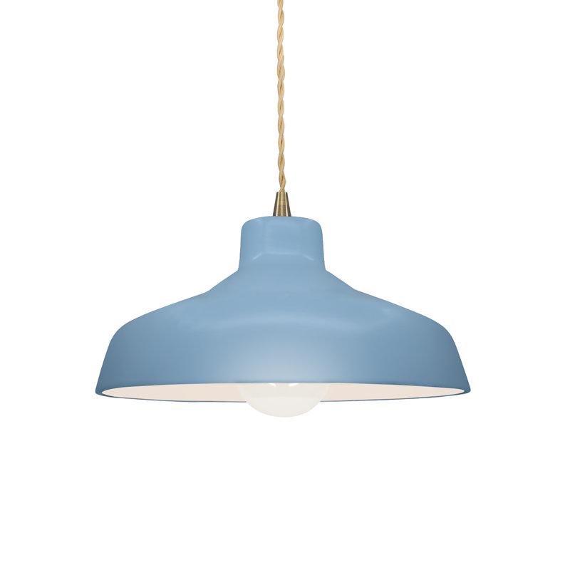 Luminaire suspendu en forme de dôme à 1 lumière Fallon, H 5,75 po x l 11,5 po x P 11,5 po, Bleu ciel, Laiton antique
