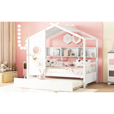 Lit blanc simple en bois avec lit gigogne