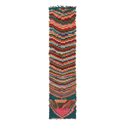 One-of-a-Kind Rectangle 2'3" x 10' 1950s Rectangle Wool Area Rug in Beige and Blue