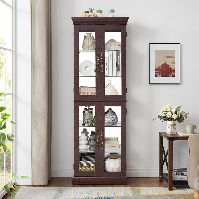 Armoire décorative lumineuse avec tablette en verre et 4 portes