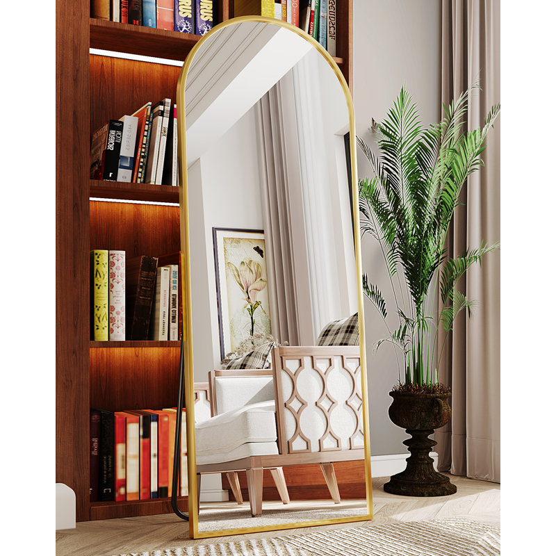 Miroir surdimensionné arqué en métal surdimensionné, 58 po x 18 po, Doré
