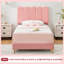 Soft Upholstered Platform Bed Frame with Wave Headboard for Girls - Crystal Diamond Tufted - Strong Wood Slat Support - No Box Spring Needed - Easy Assembly - Twin Size - Pink-1054772568