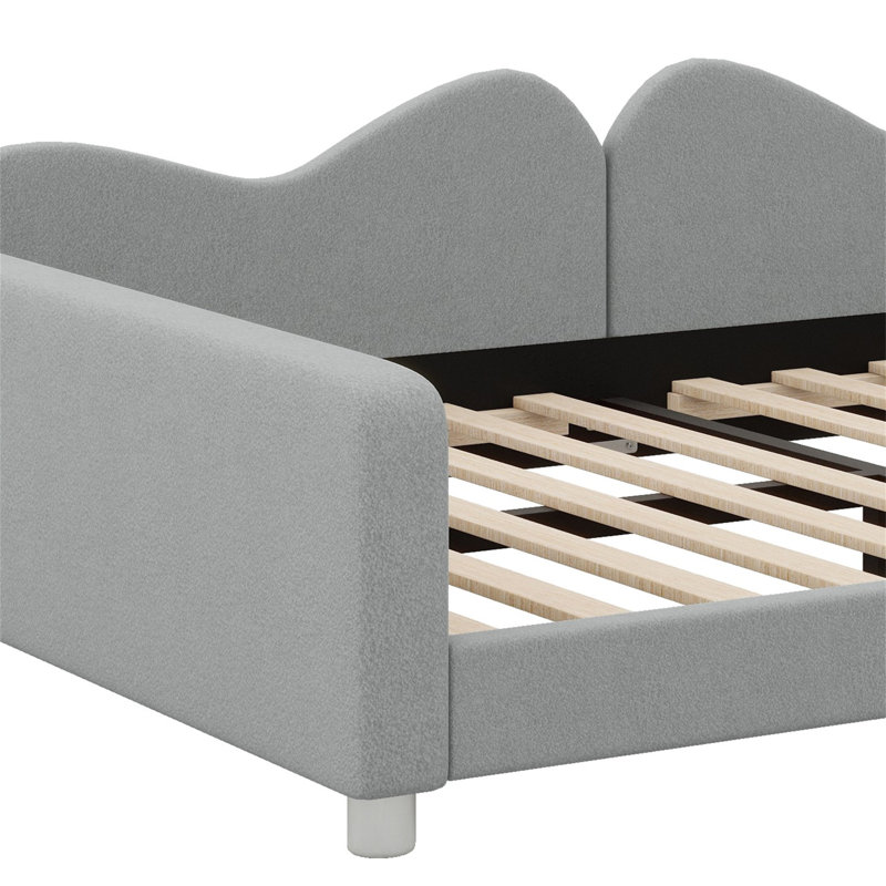 Upholstered Daybed With Cloud-Shaped Backrest, Gray, Full