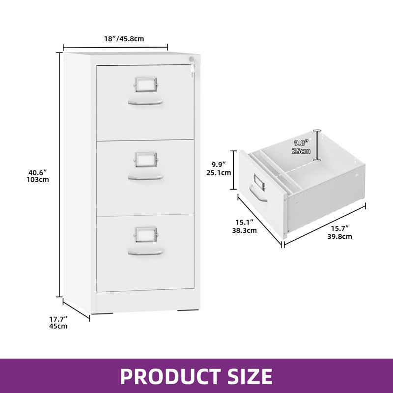 45.8cm W 3-Drawer Steel Filing Cabinet, White