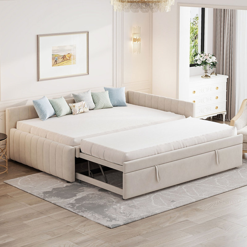 Lit de jour double rembourré en L, Beige
