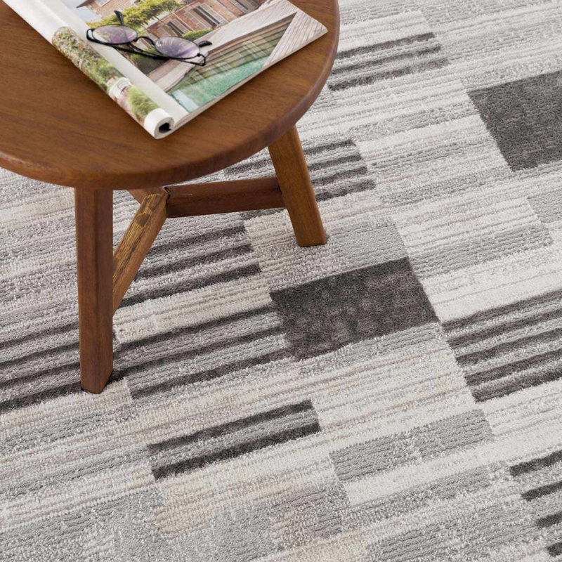 Magar Modern Broken Striped Black and White Area Rug, Rectangle 6'7" x 9'